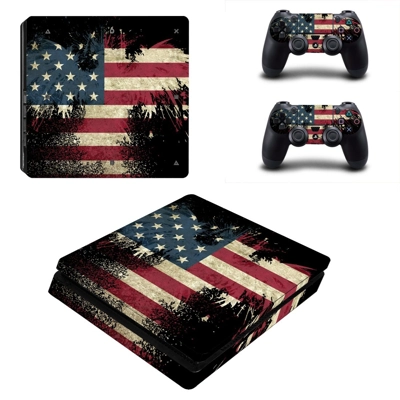 USA Flag decal skin for PS4 Slim Console and two controllers