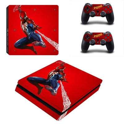 Spider Man decal skin for PS4 Slim Console and two control.. Spider Man decal skin for PS4 Slim Console and two control..