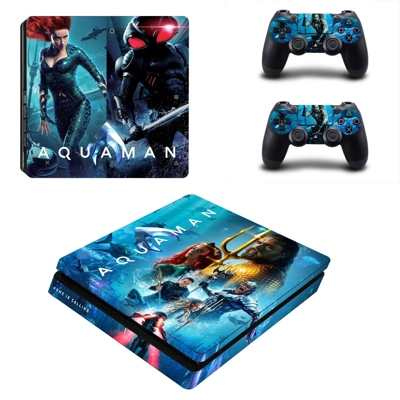 AquaMan decal skin for PS4 Slim Console and two controllers AquaMan decal skin for PS4 Slim Console and two controllers