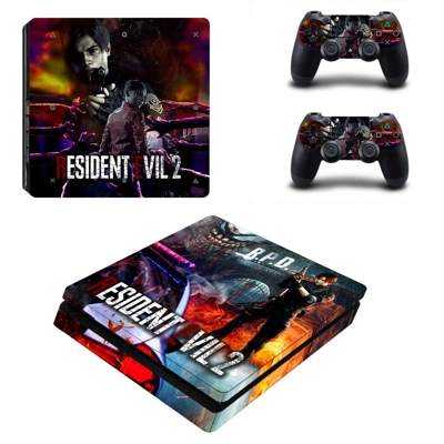 Resident Evil 2 decal skin for PS4 Slim Console and two co.. Resident Evil 2 decal skin for PS4 Slim Console and two co..