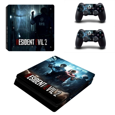 Resident Evil 2 decal skin for PS4 Slim Console and two co.. Resident Evil 2 decal skin for PS4 Slim Console and two co..
