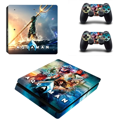 AquaMan decal skin for PS4 Slim Console and two controllers AquaMan decal skin for PS4 Slim Console and two controllers