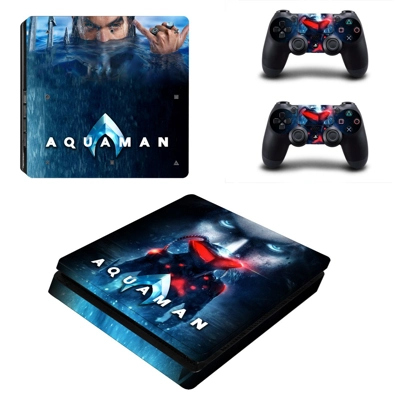 AquaMan decal skin for PS4 Slim Console and two controllers AquaMan decal skin for PS4 Slim Console and two controllers