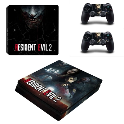 Resident Evil 2 decal skin for PS4 Slim Console and two co.. Resident Evil 2 decal skin for PS4 Slim Console and two co..