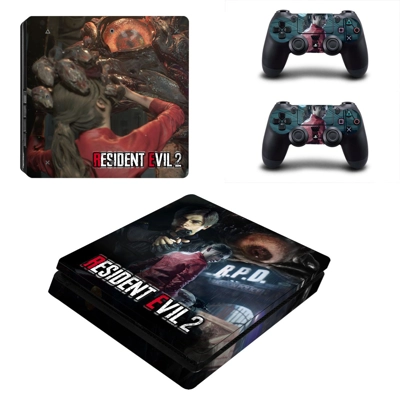 Resident Evil 2 decal skin for PS4 Slim Console and two co.. Resident Evil 2 decal skin for PS4 Slim Console and two co..