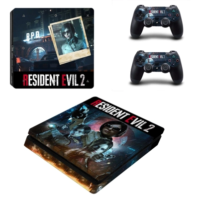Resident Evil 2 decal skin for PS4 Slim Console and two co.. Resident Evil 2 decal skin for PS4 Slim Console and two co..