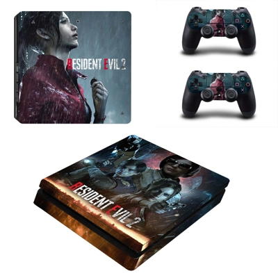 Resident Evil 2 decal skin for PS4 Slim Console and two co.. Resident Evil 2 decal skin for PS4 Slim Console and two co..