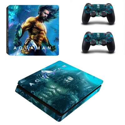 AquaMan decal skin for PS4 Slim Console and two controllers AquaMan decal skin for PS4 Slim Console and two controllers