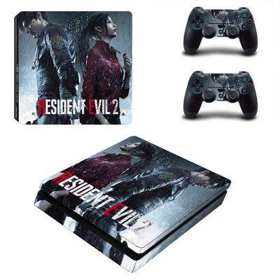 Resident Evil 2 decal skin for PS4 Slim Console and two co.. Resident Evil 2 decal skin for PS4 Slim Console and two co..