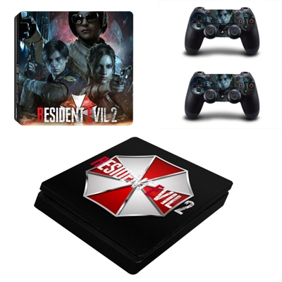 Resident Evil 2 decal skin for PS4 Slim Console and two co.. Resident Evil 2 decal skin for PS4 Slim Console and two co..