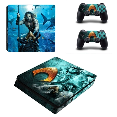 AquaMan decal skin for PS4 Slim Console and two controllers AquaMan decal skin for PS4 Slim Console and two controllers
