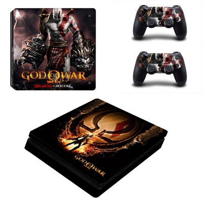 God of War decal skin for PS4 Slim Console and two control.. God of War decal skin for PS4 Slim Console and two control..