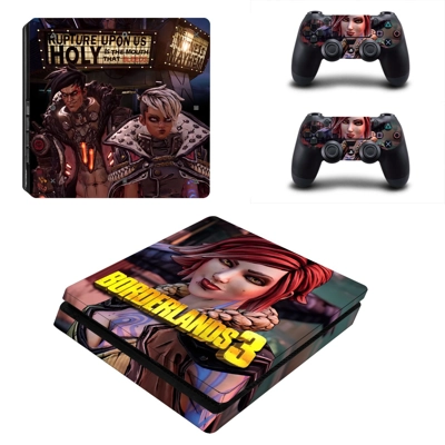 Borderlands 3 decal skin for PS4 Slim Console and two cont.. Borderlands 3 decal skin for PS4 Slim Console and two cont..