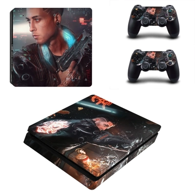 Cyberpunk 2077 decal skin for PS4 Slim Console and two con.. Cyberpunk 2077 decal skin for PS4 Slim Console and two con..