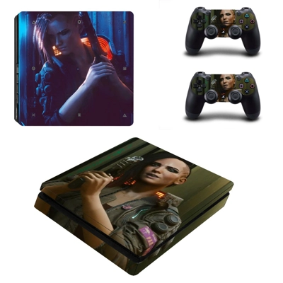 Cyberpunk 2077 decal skin for PS4 Slim Console and two con.. Cyberpunk 2077 decal skin for PS4 Slim Console and two con..