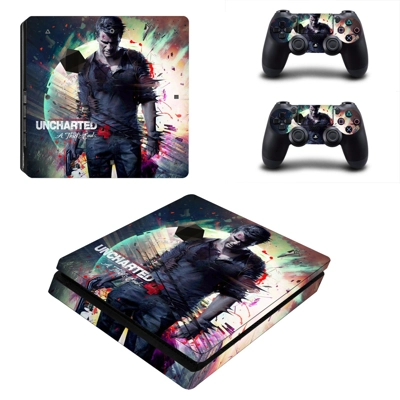 Uncharted 4 decal skin for PS4 Slim Console and two contro.. Uncharted 4 decal skin for PS4 Slim Console and two contro..