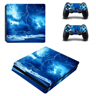 Thunder lightings decal skin for PS4 Slim Console and two .. Thunder lightings decal skin for PS4 Slim Console and two ..