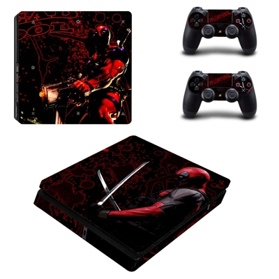 Deadpool decal skin for PS4 Slim Console and two controllers Deadpool decal skin for PS4 Slim Console and two controllers