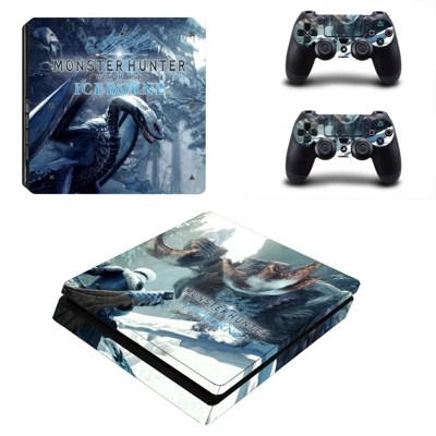 Monster Hunter World iceborne decal skin for PS4 Slim Console and two controllers
