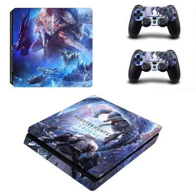 Monster Hunter World iceborne decal skin for PS4 Slim Console and two controllers