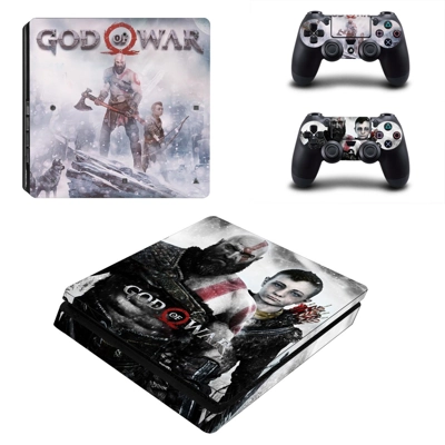 God of War decal skin for PS4 Slim Console and two control.. God of War decal skin for PS4 Slim Console and two control..