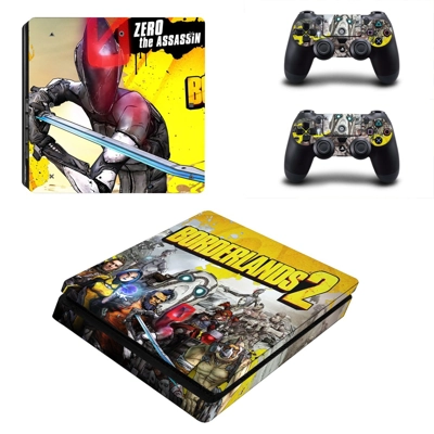 Borderlands 2 decal skin for PS4 Slim Console and two cont.. Borderlands 2 decal skin for PS4 Slim Console and two cont..