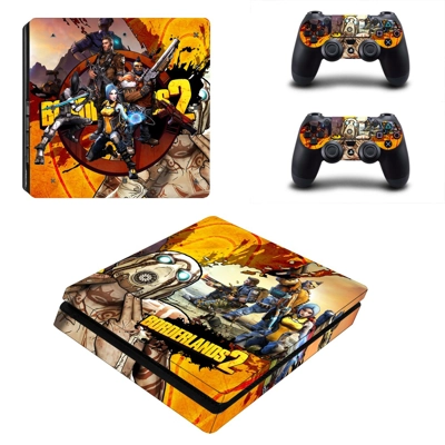 Borderlands 2 decal skin for PS4 Slim Console and two cont.. Borderlands 2 decal skin for PS4 Slim Console and two cont..