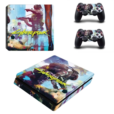 Cyberpunk 2077 decal skin for PS4 Slim Console and two con.. Cyberpunk 2077 decal skin for PS4 Slim Console and two con..
