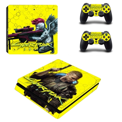 Cyberpunk 2077 decal skin for PS4 Slim Console and two con.. Cyberpunk 2077 decal skin for PS4 Slim Console and two con..