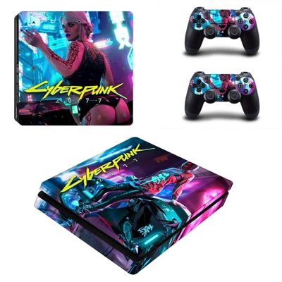 Cyberpunk 2077 decal skin for PS4 Slim Console and two con.. Cyberpunk 2077 decal skin for PS4 Slim Console and two con..