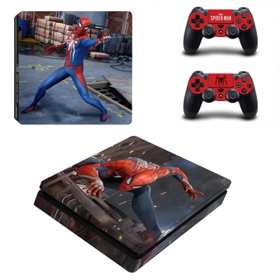 Spider Man decal skin for PS4 Slim Console and two control..