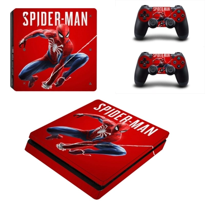 Spider Man decal skin for PS4 Slim Console and two control..