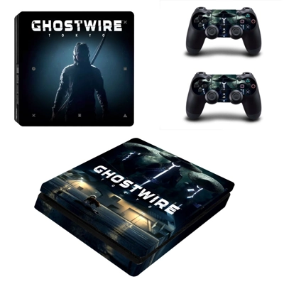 GhostWire decal skin for PS4 Slim Console and two controll..