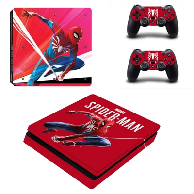 Spider Man decal skin for PS4 Slim Console and two control..