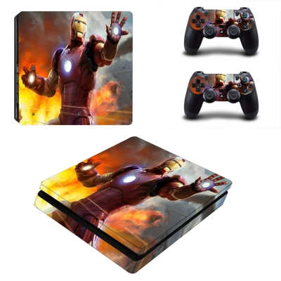 Iron Man decal skin for PS4 Slim Console and two controllers