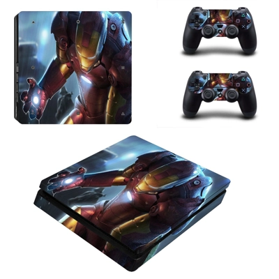 Iron Man decal skin for PS4 Slim Console and two controllers