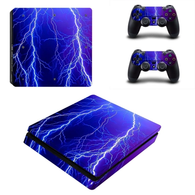 Lightning decal skin for PS4 Slim Console and two controll..