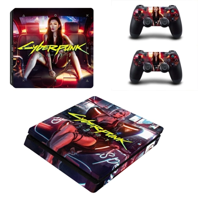 Cyberpunk 2077 decal skin for PS4 Slim Console and two con.. Cyberpunk 2077 decal skin for PS4 Slim Console and two con..