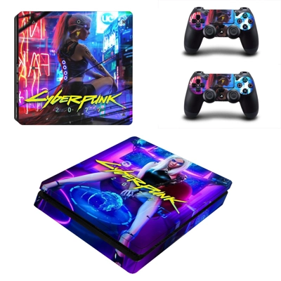 Cyberpunk 2077 decal skin for PS4 Slim Console and two con.. Cyberpunk 2077 decal skin for PS4 Slim Console and two con..