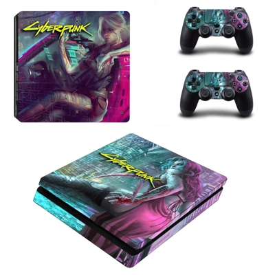 Cyberpunk 2077 decal skin for PS4 Slim Console and two con.. Cyberpunk 2077 decal skin for PS4 Slim Console and two con..