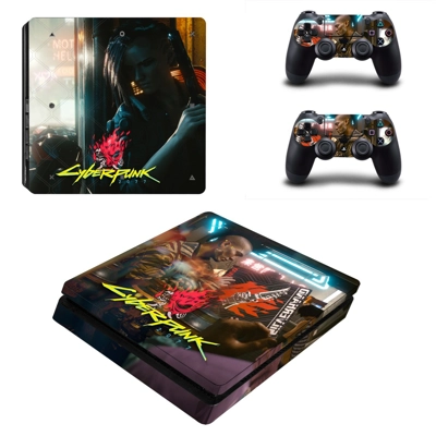 Cyberpunk 2077 decal skin for PS4 Slim Console and two con.. Cyberpunk 2077 decal skin for PS4 Slim Console and two con..