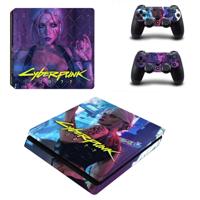Cyberpunk 2077 decal skin for PS4 Slim Console and two con.. Cyberpunk 2077 decal skin for PS4 Slim Console and two con..