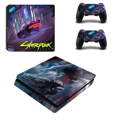 Cyberpunk 2077 decal skin for PS4 Slim Console and two con.. Cyberpunk 2077 decal skin for PS4 Slim Console and two con..