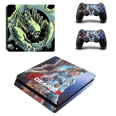 Gears 5 decal skin for PS4 Slim Console and two controllers Gears 5 decal skin for PS4 Slim Console and two controllers
