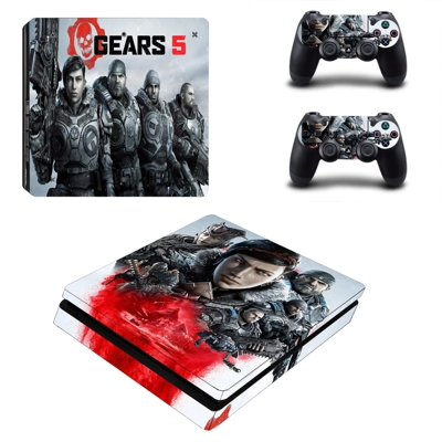 Gears 5 decal skin for PS4 Slim Console and two controllers Gears 5 decal skin for PS4 Slim Console and two controllers