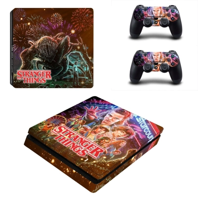 Stranger Things decal skin for PS4 Slim Console and two co.. Stranger Things decal skin for PS4 Slim Console and two co..