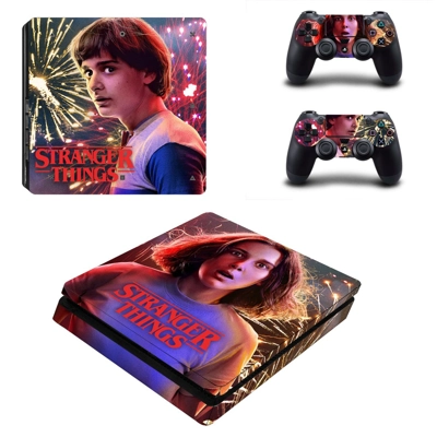 Stranger Things decal skin for PS4 Slim Console and two co.. Stranger Things decal skin for PS4 Slim Console and two co..
