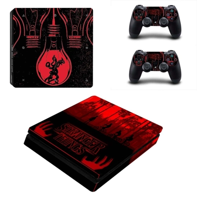 Stranger Things decal skin for PS4 Slim Console and two co.. Stranger Things decal skin for PS4 Slim Console and two co..