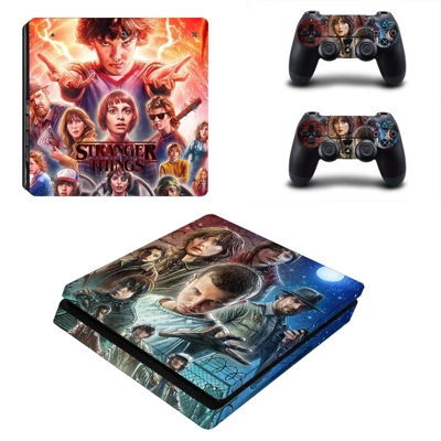 Stranger Things decal skin for PS4 Slim Console and two co.. Stranger Things decal skin for PS4 Slim Console and two co..