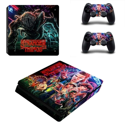 Stranger Things decal skin for PS4 Slim Console and two co.. Stranger Things decal skin for PS4 Slim Console and two co..